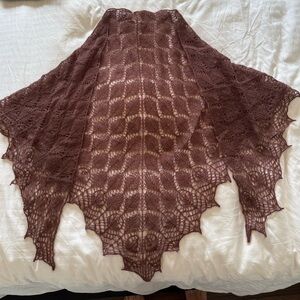 Hand Made Crochet Lace Brown Shawl Scarf. New